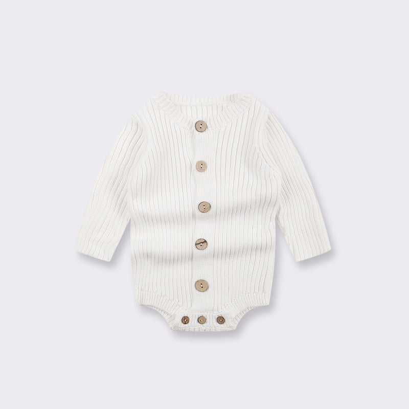 Hot Selling Autumn Baby Kids Long Sleeves Solid Color Knitted Bodysuit