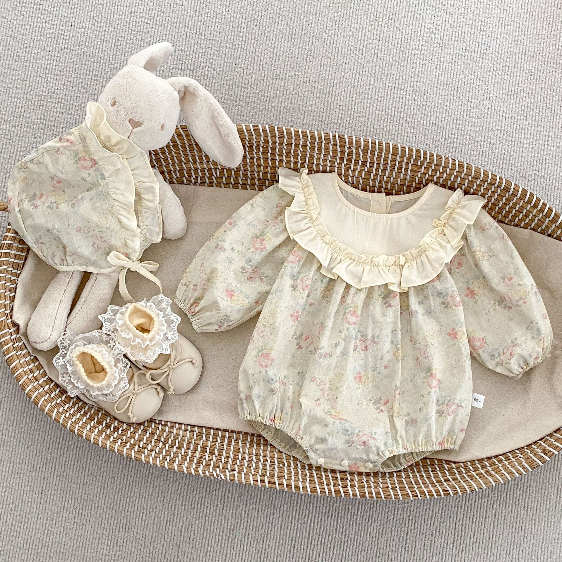 Spring Arrival Baby Girls Long Sleeves Vintage Floral Pattern Onesies Bodysuits, MyKids-USA®, Baby One-Pieces, MyKids-USA - Size/Age - 66 (3-6M) - Color - Beige -  -  - TR2501112235-A