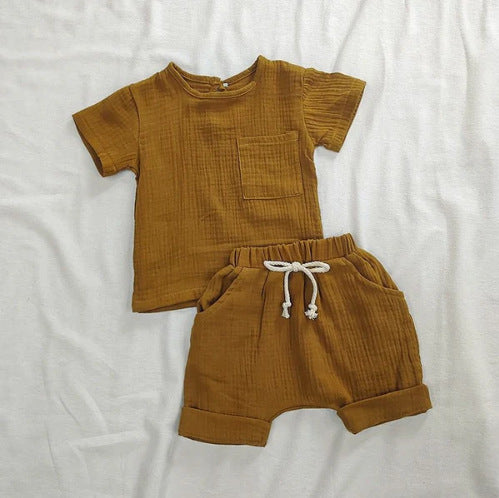 Summer New Arrival Baby Kids Short Sleeves Solid Color T-Shirt And Shorts Casual Clothing Set