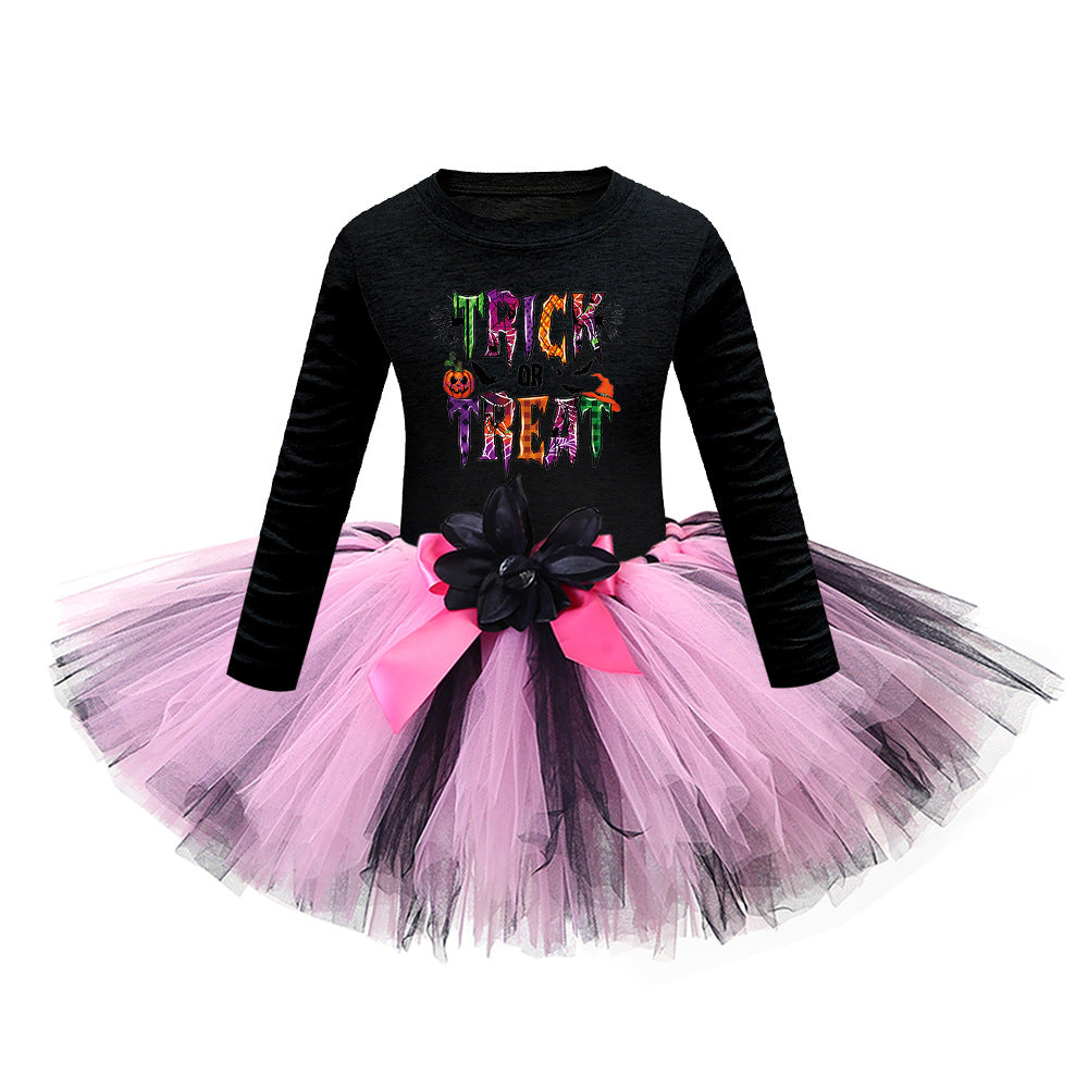 Arrival Girls’ Halloween Costume: Long Sleeves Cartoon Print Witches Cosplay Party Tulle Patchwork Dress, MyKids-USA®, Costume Dresses, MyKids-USA - Size/Age - S (1-3Y) - Color - Apricot -  -  - TR2409090959.