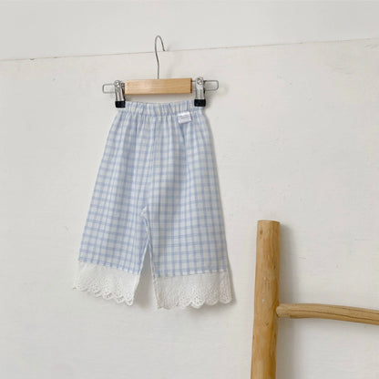 Summer Arrival Kids Girls Lace Decorated Plaid Pants, MyKids-USA®, Baby & Toddler Bottoms, MyKids-USA - Size/Age - 73 (6-9M) - Color - Blue -  -  - TR2506292039-B