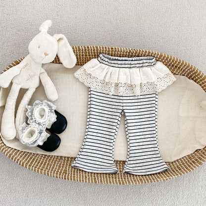 MyKids-USA® Autumn Arrival Baby Girls Striped Pattern Lace Trim Cute Pants