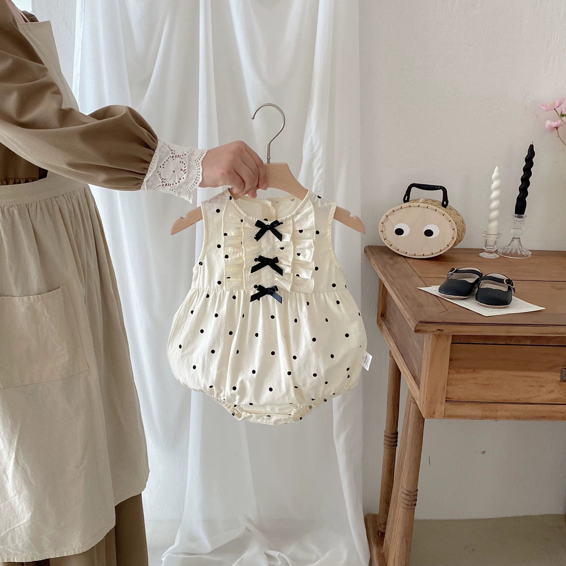 Summer Arrival Baby Girls Sleeveless Butterfly-bows Decorated Onesies with Dots Pattern, MyKids-USA®, Baby One-Pieces, MyKids-USA -  -  -  -  -  -  - 