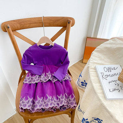 Autumn Baby Kids Girls Long Sleeves Embroidery Tulle Patchwork Dress, MyKids-USA®, Baby & Children's Dresses, MyKids-USA - Size/Age - 80 (9-12M) - Color - Purple -  -  - TR2605232042-D.