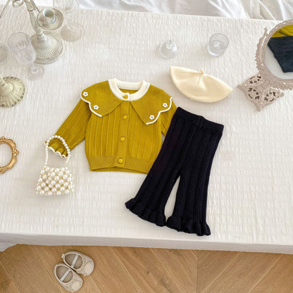 Arrival Autumn Baby Girls Long Sleeves Simple Flowers Embroidered Knitted Cardigan and Solid Color Long Trousers – Clothing Set, MyKids-USA®, Baby & Toddler Outfits, MyKids-USA - Size/Age - 66 (3-6M) - Color - Yellow -  -  - TR2410131624-C