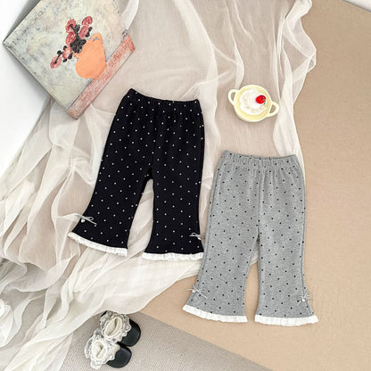MyKids-USA® Arrival Autumn Dots Pattern Lace Trim Flared Pants for Girls