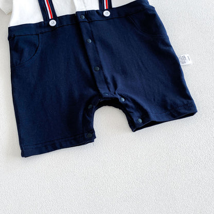 Summer Arrival Baby Boys Short Sleeves Color Patchwork Rompers Bodysuits