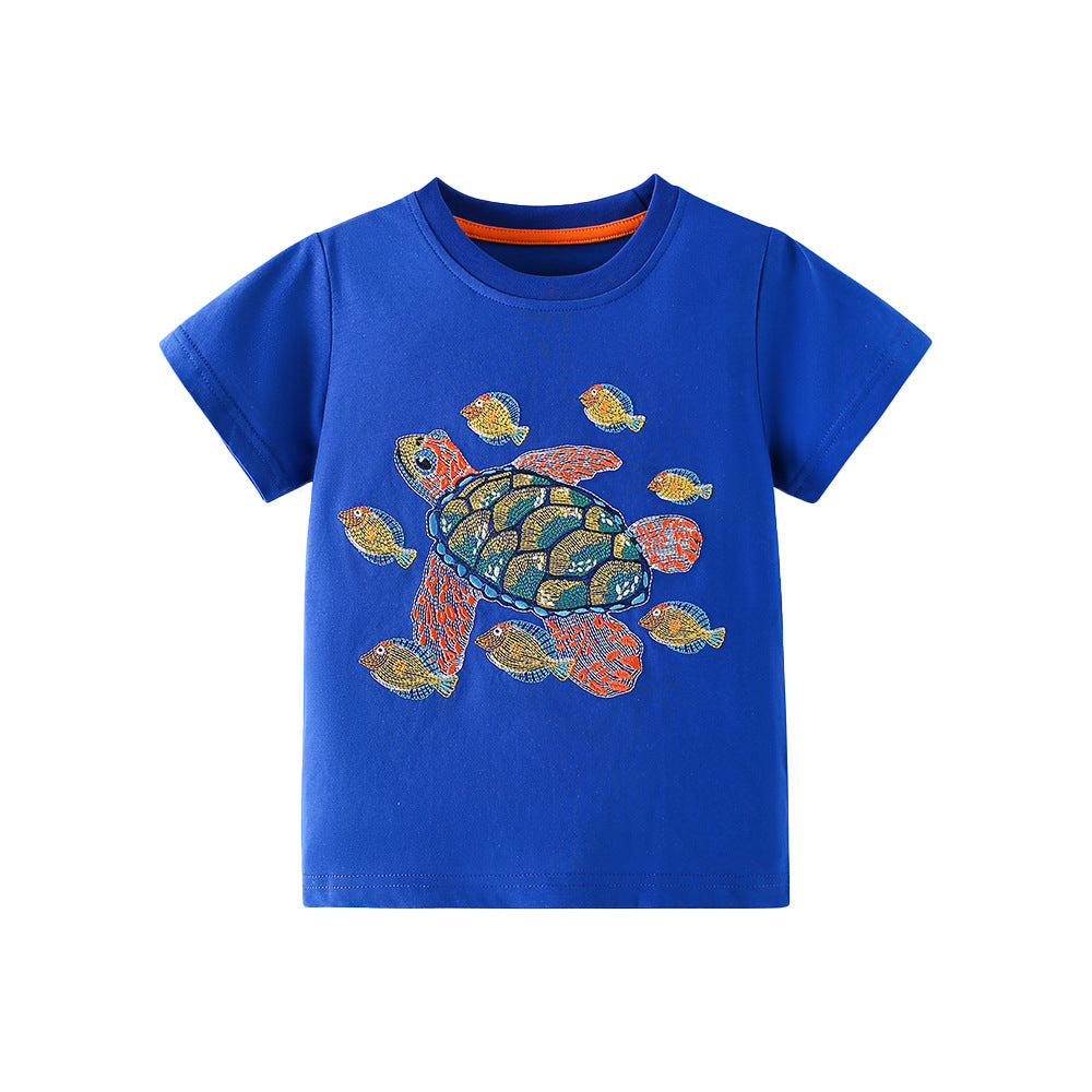 Summer Boys’ Cartoon Marine Animals Pattern T-shirt in European and American Style, MyKids-USA®, T-Shirts, MyKids-USA - Size/Age - 90 (12-24M) - Color - Blue -  -  - TR2604142254-A.
