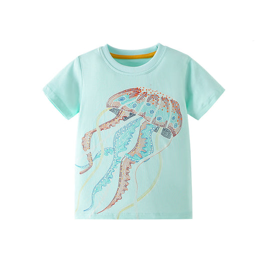 Summer Boys’ Marine Animals Pattern T-shirt in European and American Style, MyKids-USA®, T-Shirts, MyKids-USA - Size/Age - 90 (12-24M) - Color - Blue -  -  - TR2604151412-A.