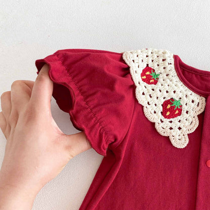 Summer Arrival Baby Girls Cute Single Breasted Rompers with Knitted Collar, MyKids-USA®, Baby One-Pieces, MyKids-USA -  -  -  -  -  -  - 