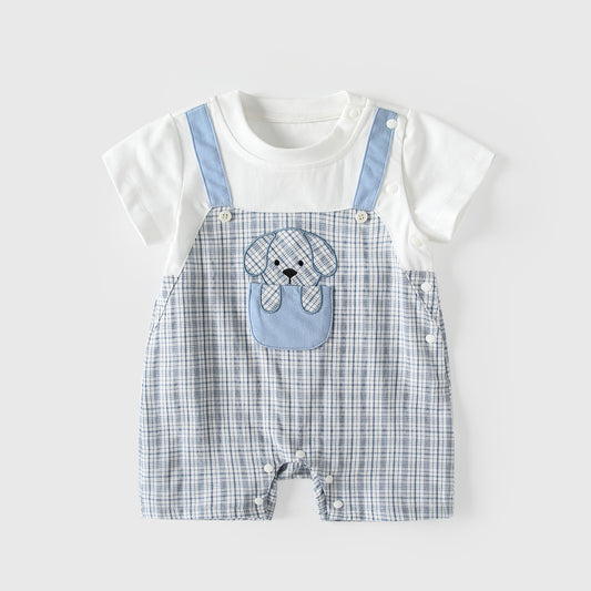 Summer Arrival Baby Boys Short Sleeves Color Patchwork Plaid Rompers Bodysuits, MyKids-USA®, Baby & Children's One-Pieces, MyKids-USA - Size/Age - 66 (3-6M) - Color - Light Blue -  -  - TR2605061959-A.
