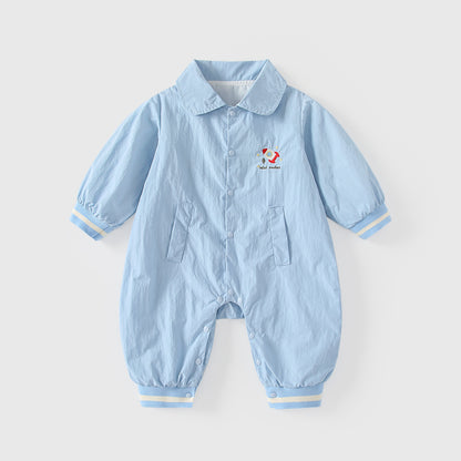 Spring Hot Selling Baby Boys Rocket Cartoon Embroidery Pattern Single Breasted Rompers Bodysuits with Collar, MyKids-USA®, Bodysuits, MyKids-USA - Size/Age - 66 (3-6M) - Color - Blue -  -  - TR2601052139-A.