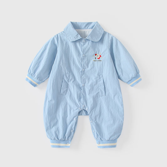 Spring Hot Selling Baby Boys Rocket Cartoon Embroidery Pattern Single Breasted Rompers Bodysuits with Collar, MyKids-USA®, Bodysuits, MyKids-USA - Size/Age - 66 (3-6M) - Color - Blue -  -  - TR2601052139-A.