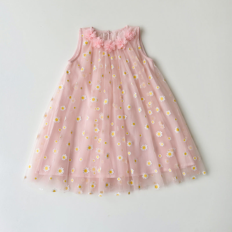 Summer Arrival Flowers Pattern Sleeveless Tulle Dress for Stylish Girls, MyKids-USA®, Baby & Toddler Dresses, MyKids-USA - Size/Age - 80 (9-12M) - Color - Pink -  -  - TR2505122237-B