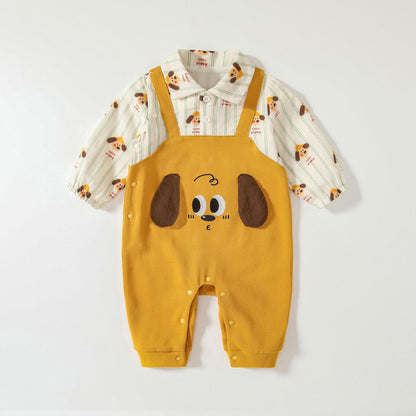 Spring Arrival Baby Cartoon Puppy Pattern Romper with Turn-down Collar, MyKids-USA®, Baby One-Pieces, MyKids-USA - Size/Age - 66 (3-6M) - Color - Yellow -  -  - TR2501171024-A