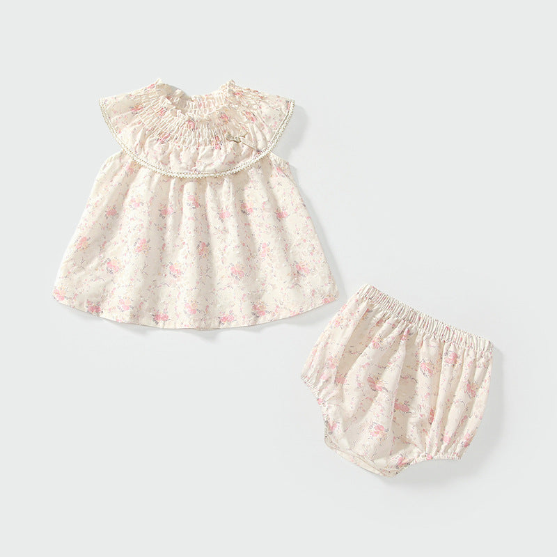 Summer Baby Kids Floral Pattern Sleeveless Top Dress and Bloomers Clothing Set for Girls, MyKids-USA®, Baby & Toddler Dresses, MyKids-USA - Size/Age - 73 (6-9M) - Color - Beige -  -  - TR2504281838-A