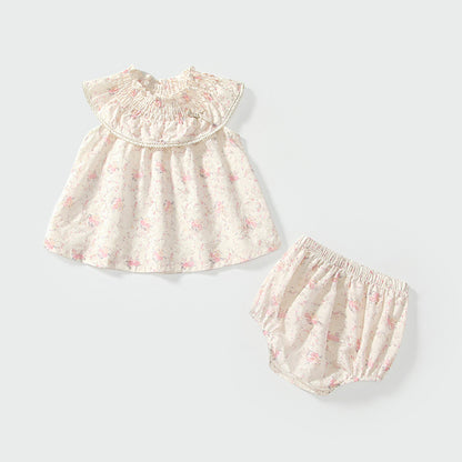 Summer Baby Kids Floral Pattern Sleeveless Top Dress and Bloomers Clothing Set for Girls, MyKids-USA®, Baby & Toddler Dresses, MyKids-USA - Size/Age - 73 (6-9M) - Color - Beige -  -  - TR2504281838-A