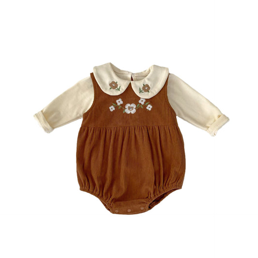 Embroidered Design Triangle bodysuit With Blouse Sets, MyKids-USA®, Baby One-Pieces, MyKids-USA - Size/Age - 73 (6-9M) - Color - Brown -  -  - JM2308132221-A.