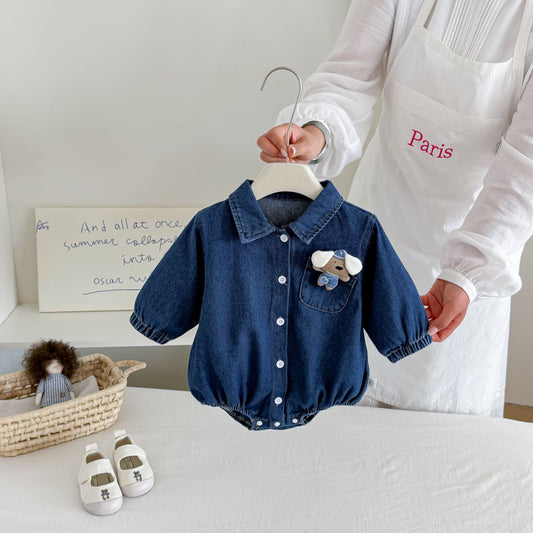 MyKids-USA® Baby Long Sleeves Cute Denim Single Breasted Bodysuit