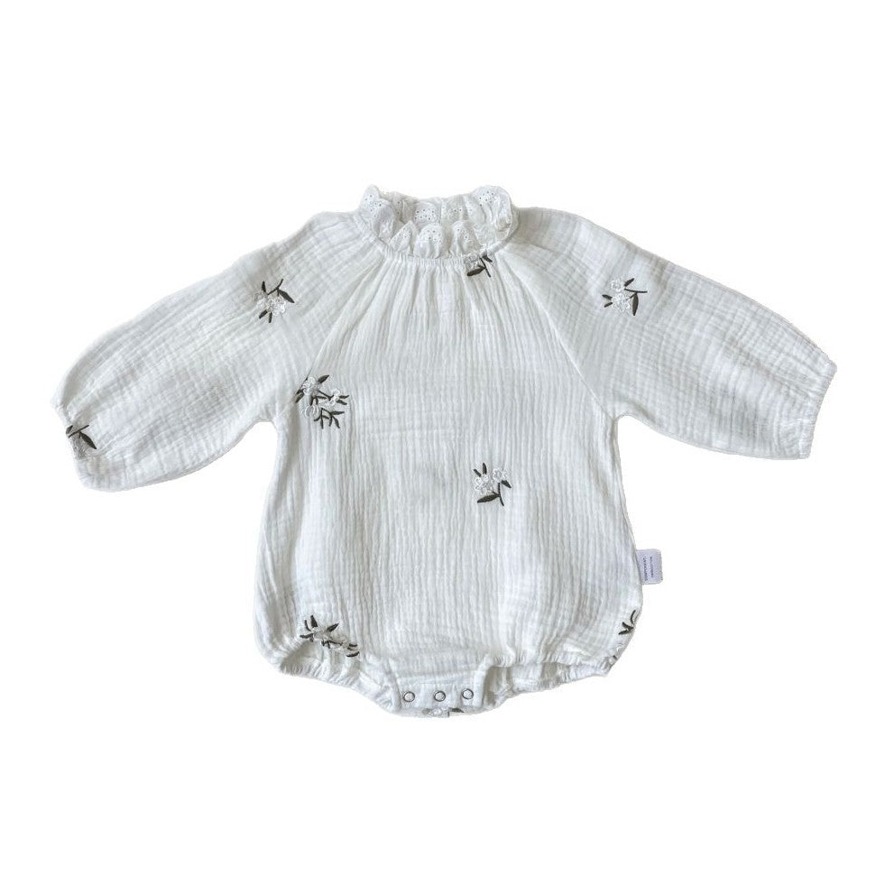 Summer and Spring Arrival Baby Girls Long Sleeves Lace Trim Collar Floral Bodysuit