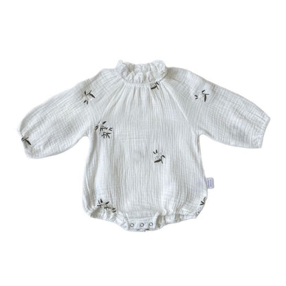Summer and Spring Arrival Baby Girls Long Sleeves Lace Trim Collar Floral Bodysuit
