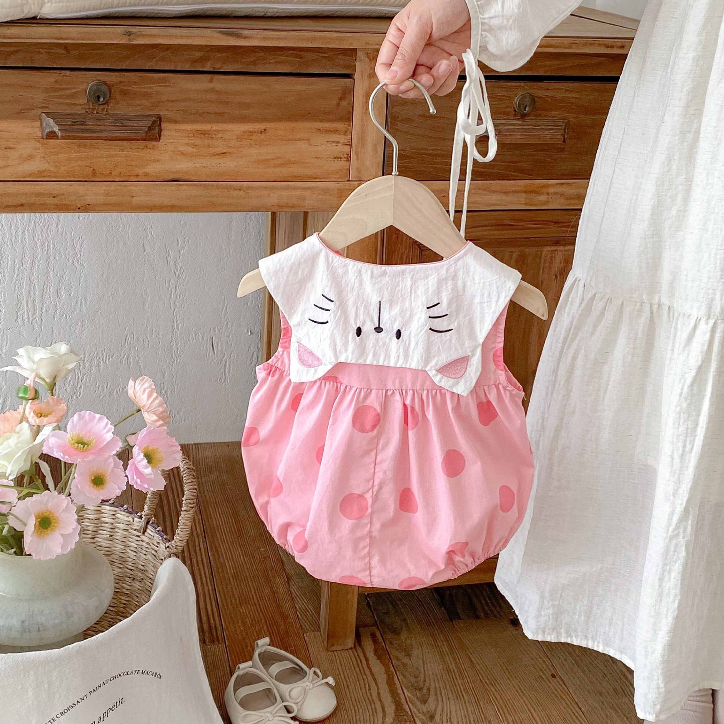 Summer Arrival Baby Girls Cute Cat and Polka Dots Pattern Sleeveless Onesies, MyKids-USA®, Baby One-Pieces, MyKids-USA -  -  -  -  -  -  - 