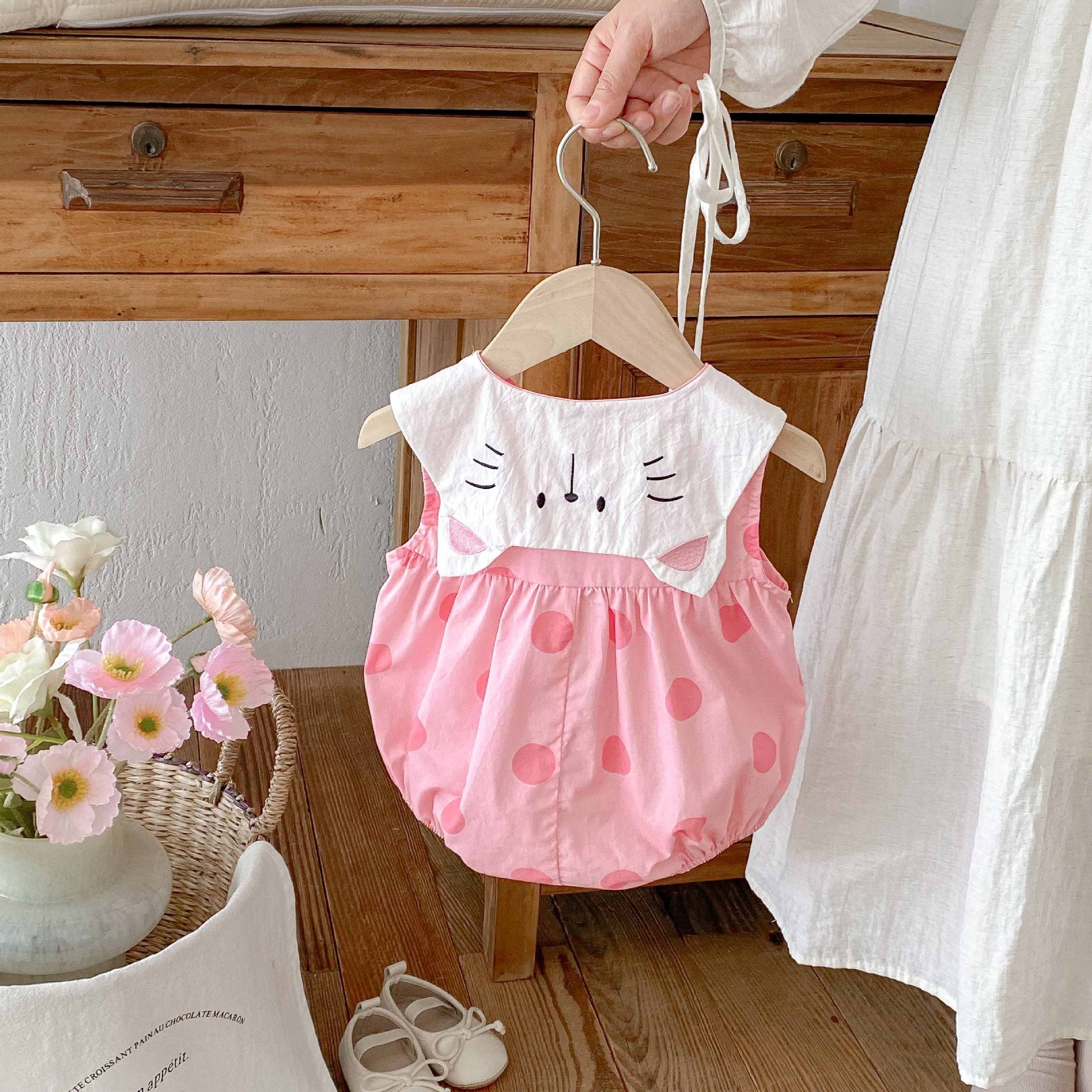 Summer Arrival Baby Girls Cute Cat and Polka Dots Pattern Sleeveless Onesies, MyKids-USA®, Baby One-Pieces, MyKids-USA -  -  -  -  -  -  - 