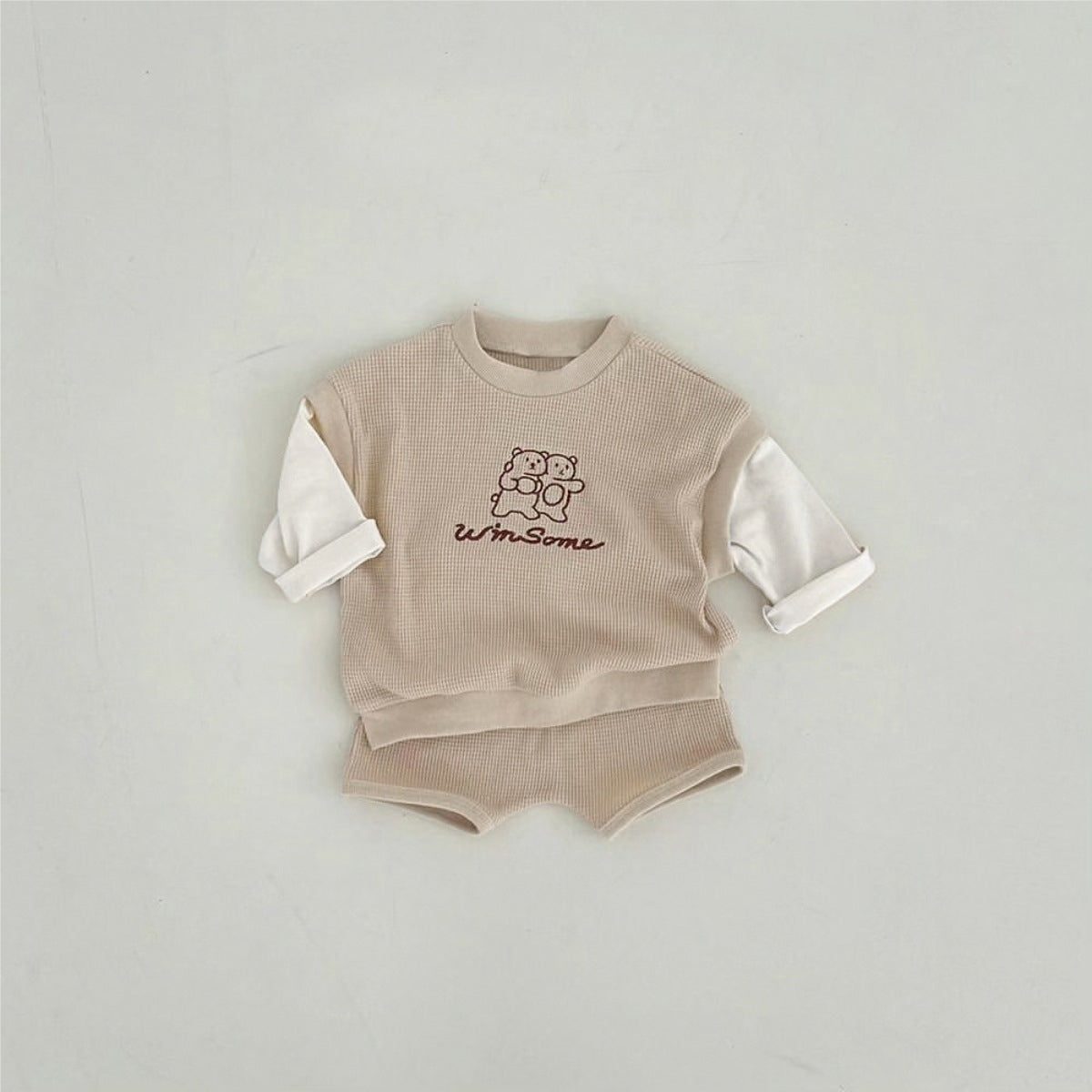 MyKids-USA® Spring and Autumn Baby Kids Unisex Long Sleeves Color Patchwork Pullover and Plain Shorts Clothing Set