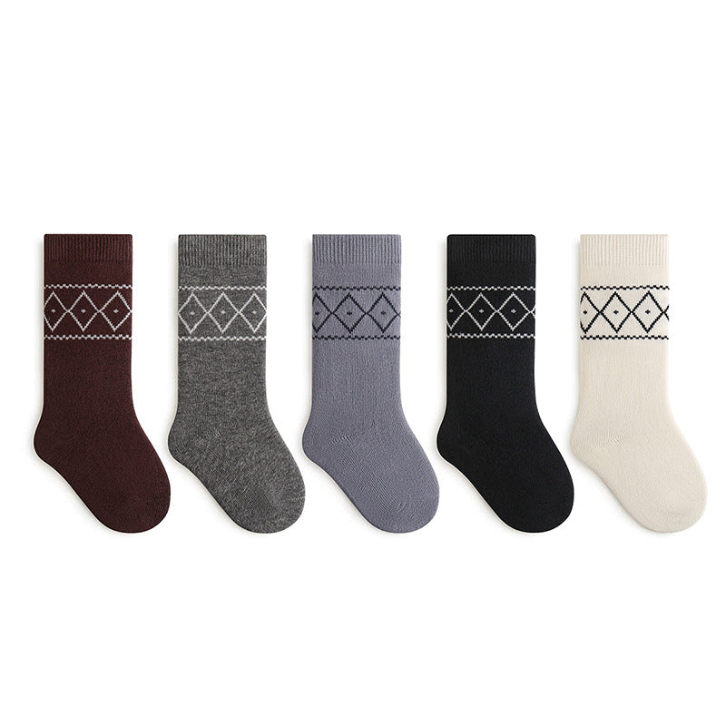Autumn and Winter Baby Unisex Breathable Simple Argyle Pattern Warm Socks