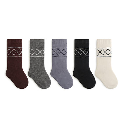 Autumn and Winter Baby Unisex Breathable Simple Argyle Pattern Warm Socks
