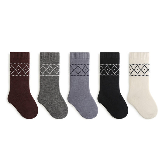 Autumn and Winter Baby Unisex Breathable Simple Argyle Pattern Warm Socks