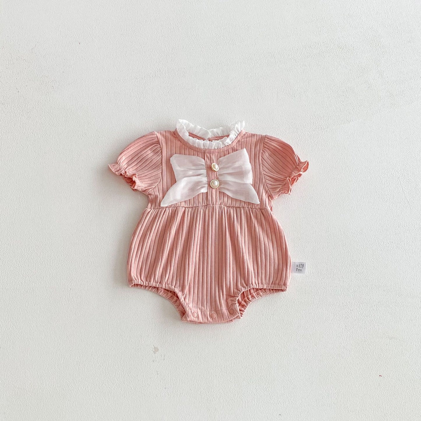Summer Arrival Baby Girls Short Sleeves Ruffle Neck Color Patchwork Bodysuit, MyKids-USA®, Baby One-Pieces, MyKids-USA - Size/Age - 66 (3-6M) - Color - Pink -  -  - TR2603192333-B.