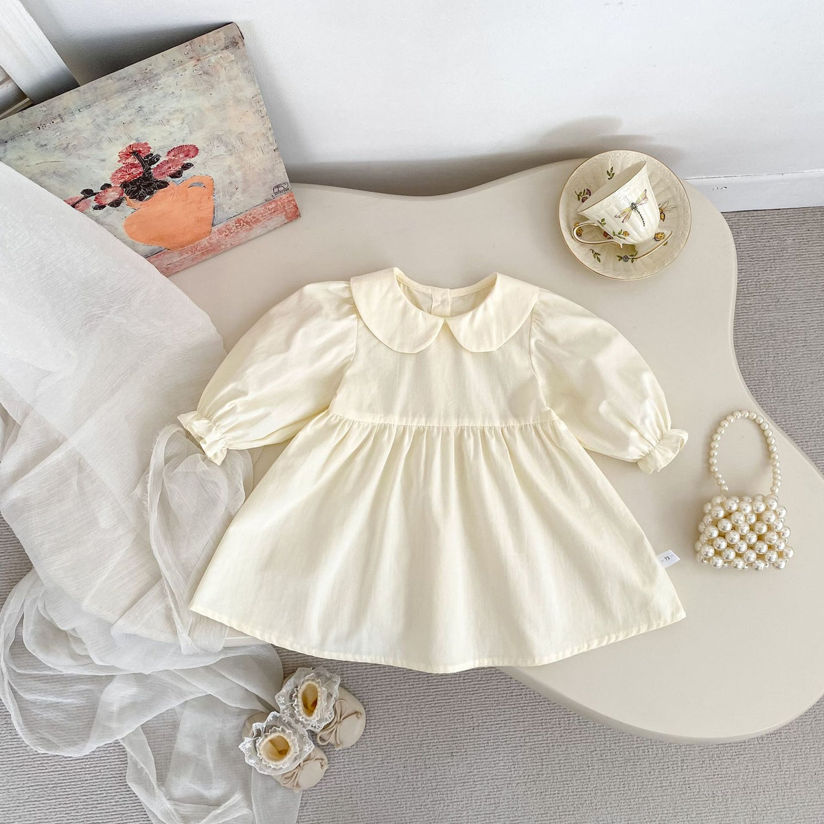 MyKids-USA® Arrival Autumn Baby Kids Girls Long Sleeves Apricot Dress and Flowers Embroidered Sleeveless Dress Clothing Set