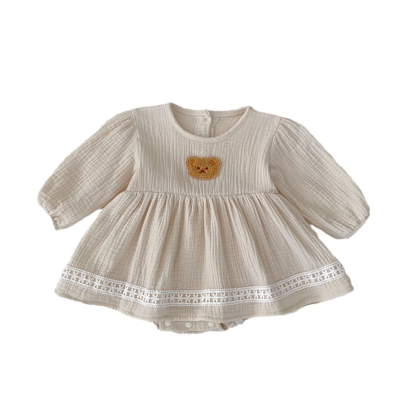 Autumn Bear Pattern Long Sleeve Dress For Baby