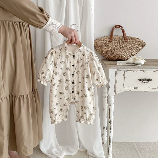 Autumn Hot Selling Baby Girls Long Sleeves Single Breasted Floral Rompers, MyKids-USA®, Baby One-Pieces, MyKids-USA - Size/Age - 66 (3-6M) - Color - Beige -  -  - TR2507172026