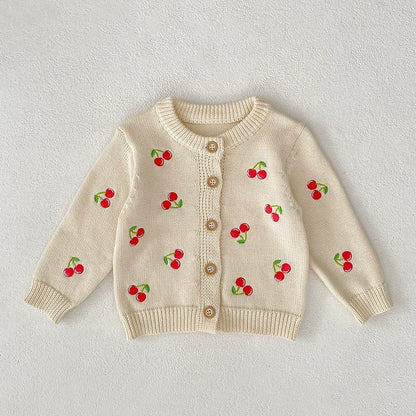 Autumn Arrival Baby Girls Comfortable Vivid Cherry Embroidery Pattern Knitted Long Sleeves Cardigan, MyKids-USA®, Cardigans, MyKids-USA -  -  -  -  -  -  - 