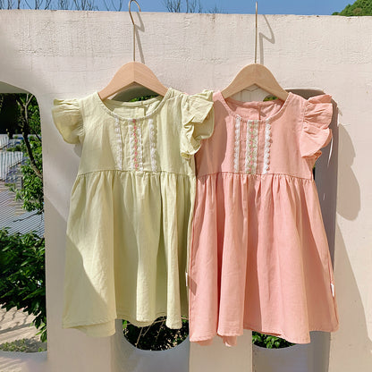 Summer New Arrival Kids Girls Fly Sleeves Lace Pattern Dress
