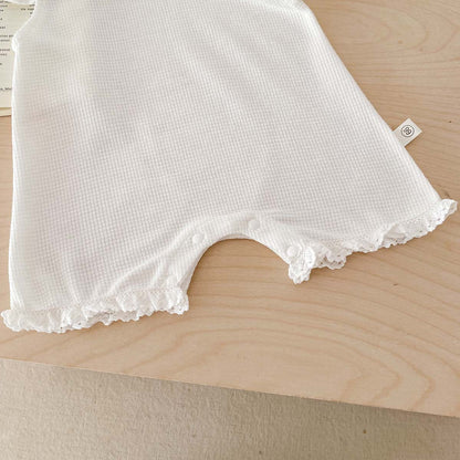 Summer Arrival Baby Girls Solid Color Short Sleeves Ruffle Neck Rompers, MyKids-USA®, Baby One-Pieces, MyKids-USA -  -  -  -  -  -  - 