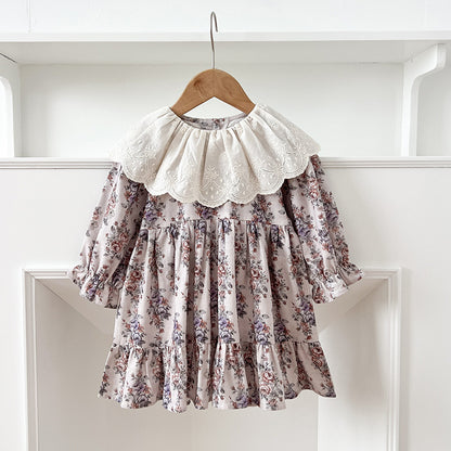 Spring Baby Girls French-style Floral Printed Long-sleeved Onesies and Dress – Princess Sister Matching Set, MyKids-USA®, Baby & Toddler Outfits, MyKids-USA - Size/Age - 66 (3-6M) - Color - Purple -  -  - TR2501012240-B