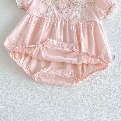 Summer Arrival Baby Girls Short Sleeves Embroidery Pattern Lace Trim Bodysuit, MyKids-USA®, Baby & Children's One-Pieces, MyKids-USA -  -  -  -  -  -  - .