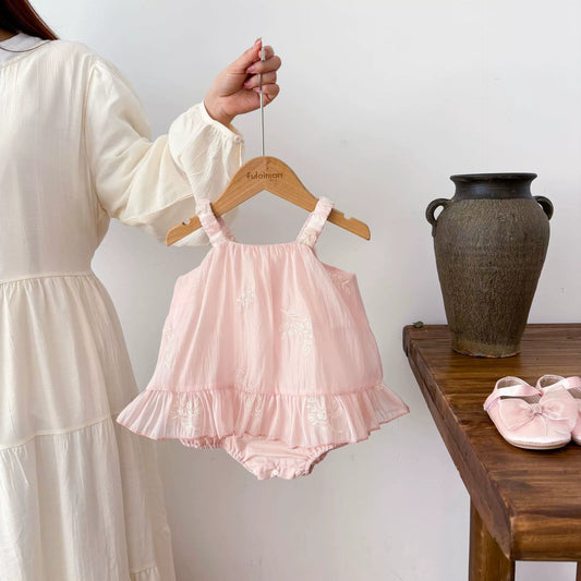 Summer Arrival Baby Girls Sleeveless Pink Flowers Pattern Dress Design Onesies, MyKids-USA®, Baby One-Pieces, MyKids-USA - Size/Age - 66 (3-6M) - Color - Pink -  -  - TR2506052254-A