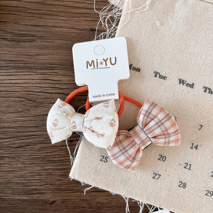 Collection of 2 Versatile Sweet Butterfly-bow Pattern Hair Ties, MyKids-USA®, Ponytail Holders, MyKids-USA - Size/Age - Average Size (0-12Y） - Color - Orange -  -  - TR2601261429-D.