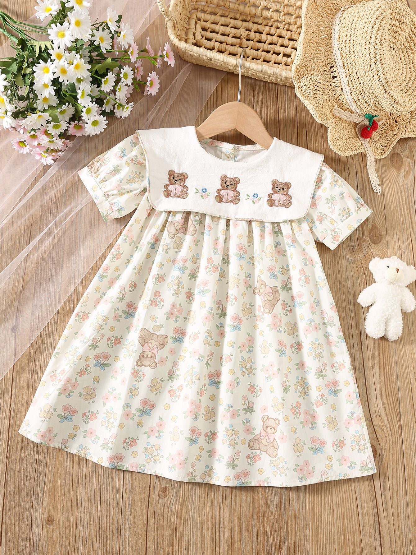 MyKids-USA® Summer Arrival Flowers and Cartoon Pattern Short Sleeves Dress for Stylish Girls