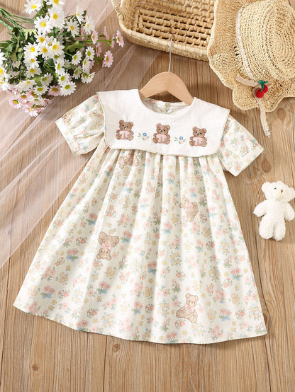 MyKids-USA® Summer Arrival Flowers and Cartoon Pattern Short Sleeves Dress for Stylish Girls