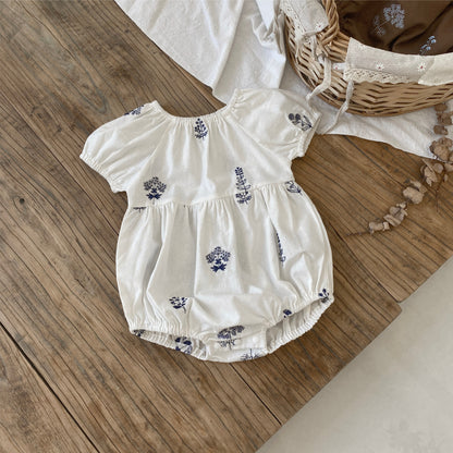 Summer Hot Selling Baby Kids Girls Vintage Short Sleeves Flowers Embroidered Princess Onesies, MyKids-USA®, Baby One-Pieces, MyKids-USA - Size/Age - 66 (3-6M) - Color - Beige -  -  - TR2505262016-A