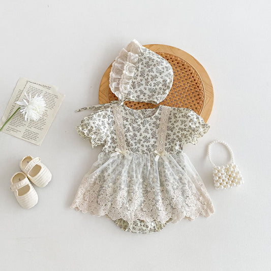 Summer Baby Girls Vintage Floral Short Sleeves Lace Mesh Princess Onesie Dress, MyKids-USA®, Baby & Toddler Dresses, MyKids-USA -  -  -  -  -  -  - 