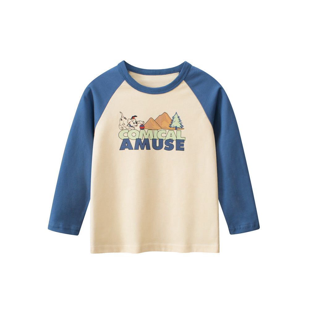 Autumn Baby Boys Letters and Puppy Print Color Patchwork Long Sleeves Crew Neck Base Top Shirt, MyKids-USA®, Baby & Toddler Outerwear, MyKids-USA - Size/Age - 90 (12-24M) - Color - Blue -  -  - TR2410241536-A