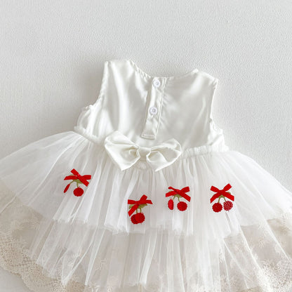Summer Arrival Baby Girls Sleeveless Cherry Pattern Bodysuit Dress