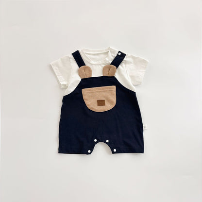 Design Summer Baby Kids Boys Teddy Bear Pattern Color Patchwork Short Sleeves Romper, MyKids-USA®, Baby One-Pieces, MyKids-USA - Size/Age - 66 (3-6M) - Color - White -  -  - TR2505190938-B