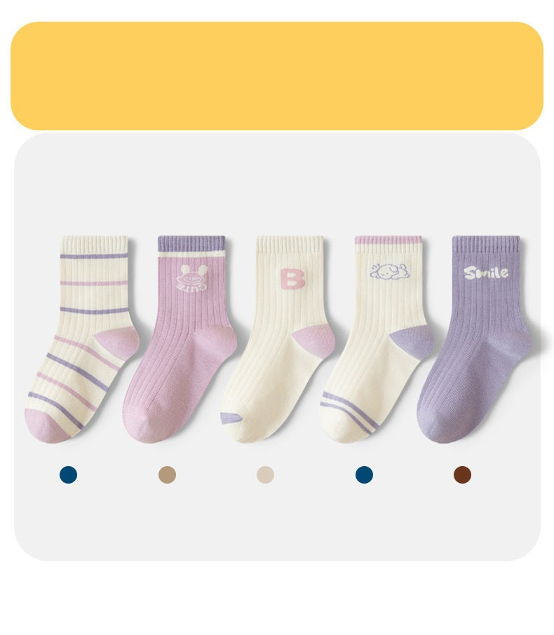 Autumn and Winter Arrival Baby Kids Boys and Girls Breathable Letters Pattern Socks 1 Lot=5-Pair Set, MyKids-USA®, Baby & Toddler Socks & Tights, MyKids-USA - Size/Age - M (3-5Y) - Color - Light Pink -  -  - TR2511202346-C